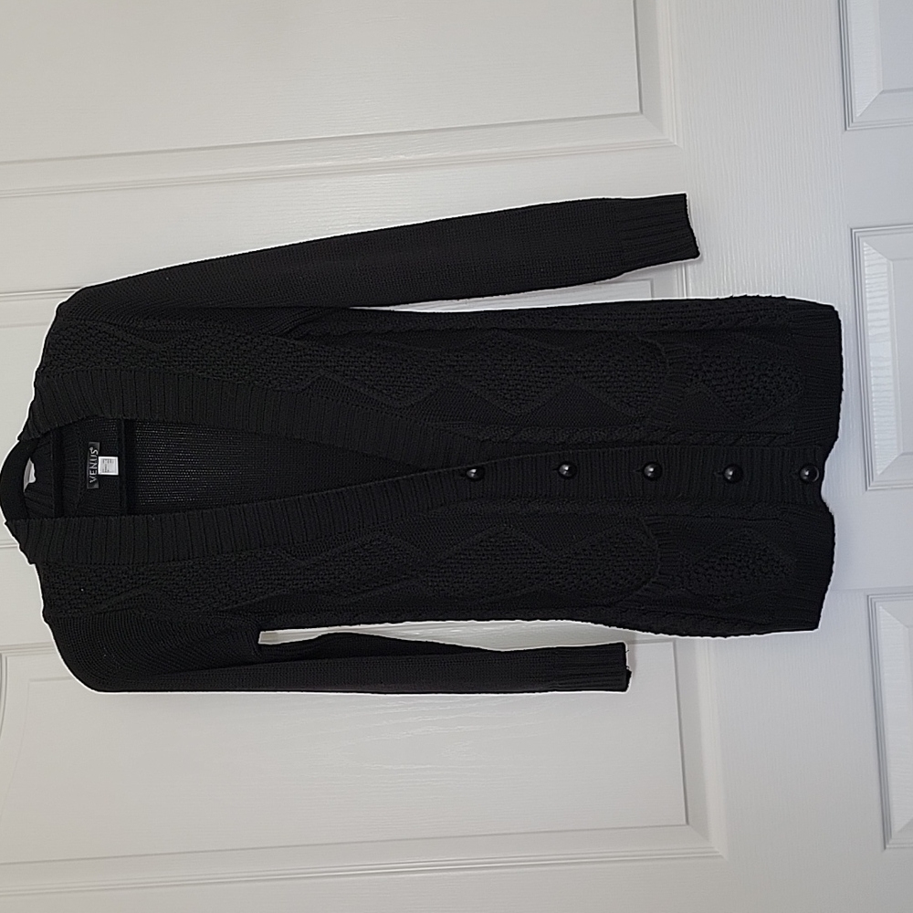 Venus Black Oversized Button Front Knit Cardigan